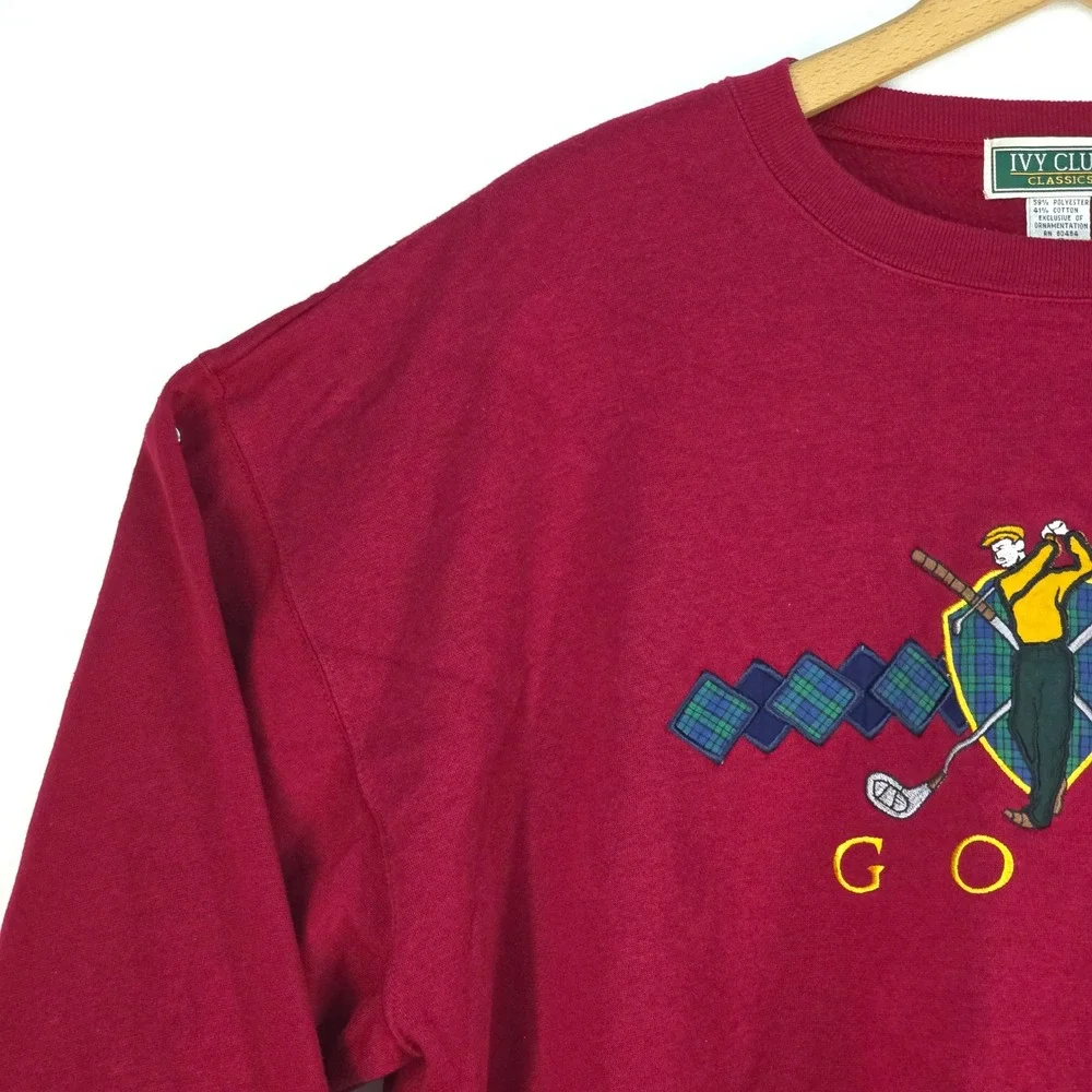 Ivy Club Classics Golf Crewneck‎ Mens XL Maroon 90s Embroidered Retro Throwback